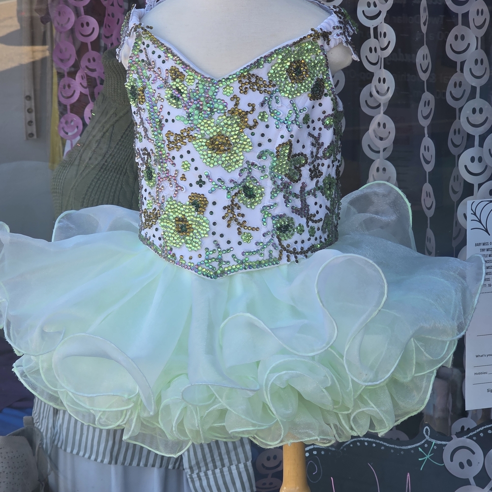 Green and White Sequin Kids Dress